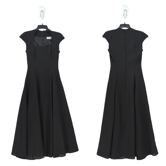 Victor Costa Lord Taylor Women 4 Dress Black Midi Queen Anne Neckline Slit  VTG - cruiseboatoman.com